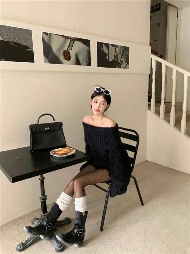 Off shoulder cable knit sweater