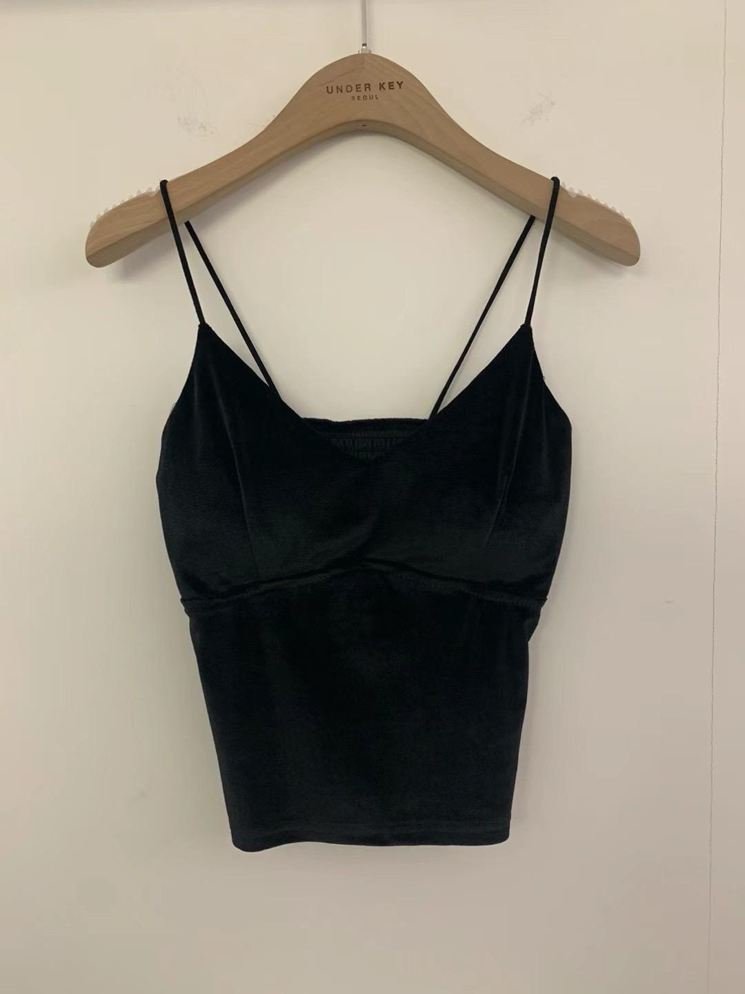 Underkey V-Neck Sleeveless Velvet Cami Top *3 Colors