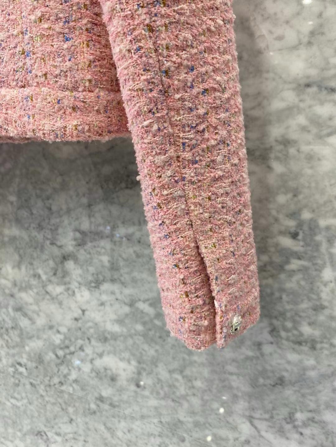 V-neck Patch Pockets Tweed Jacket
