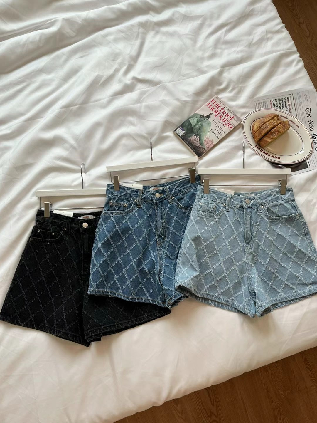 Argyle High Waist Denim Shorts