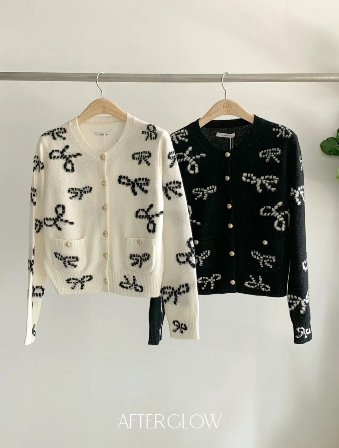 Ribbon Print Wool Cardigan