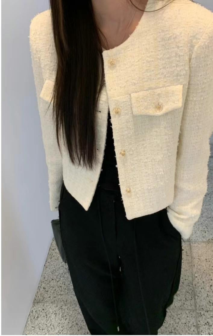 Button-down Tweed Crop Jacket *4 Colors