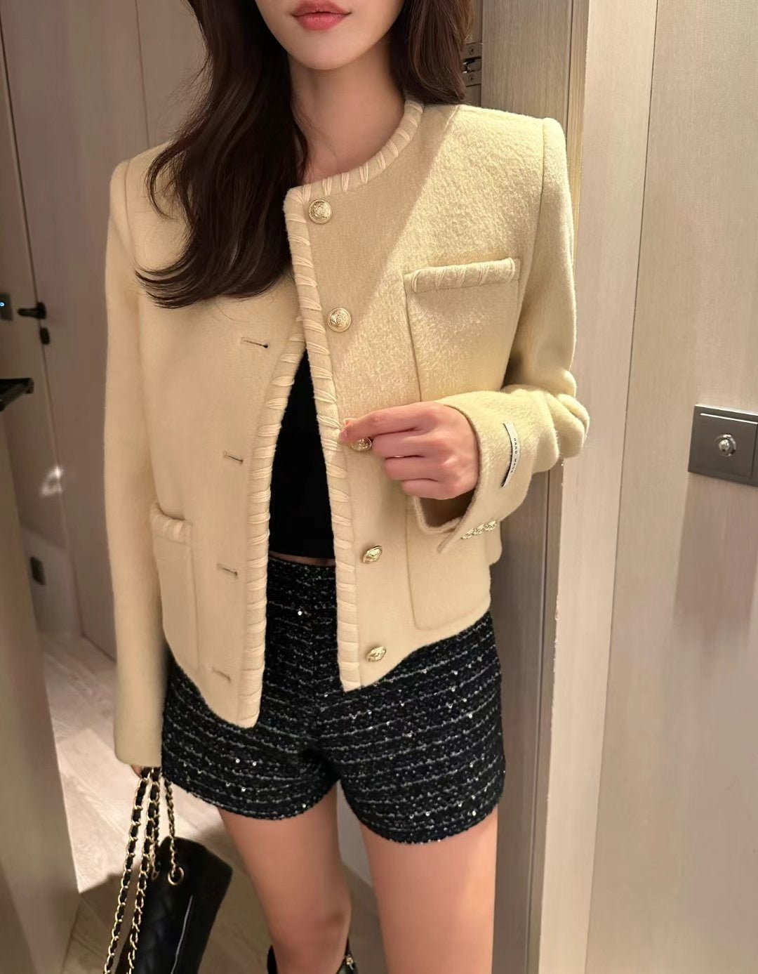 Handmade cashmere wool cream boucle blazer