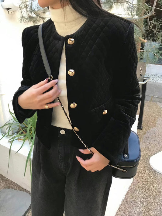 Black Velvet Quilted Blazer