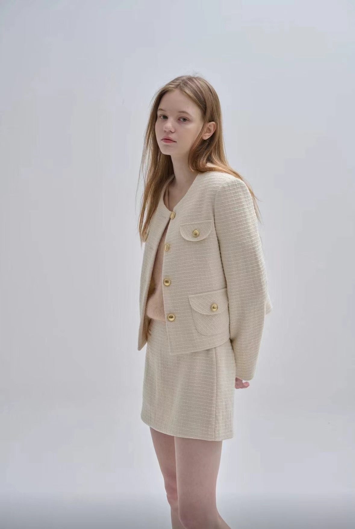 Pocket Boucle Tweed Jacket / Skirt Set *2Colors