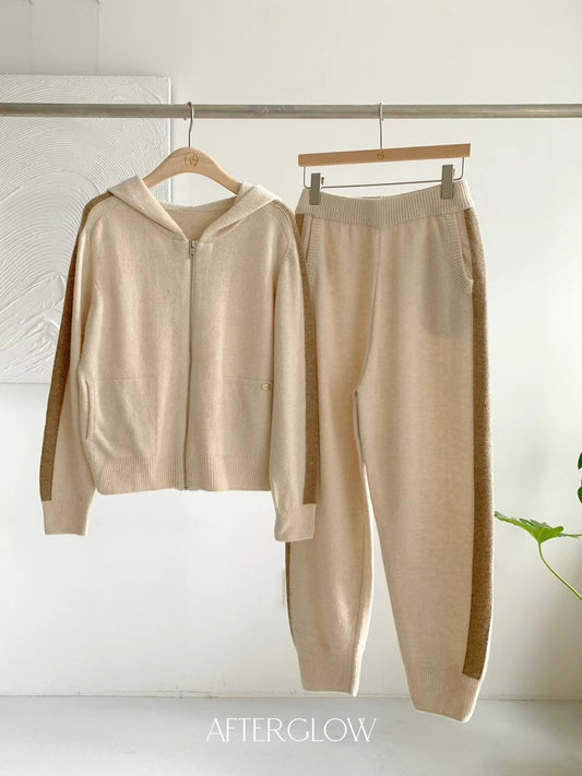 Cashmere Wool Hooded Jacket Pants Set