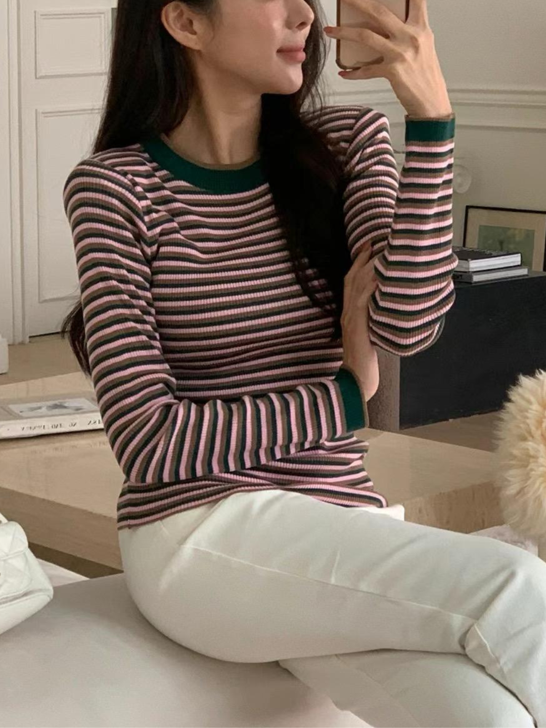 Round Neck Striped Knitted Sweater