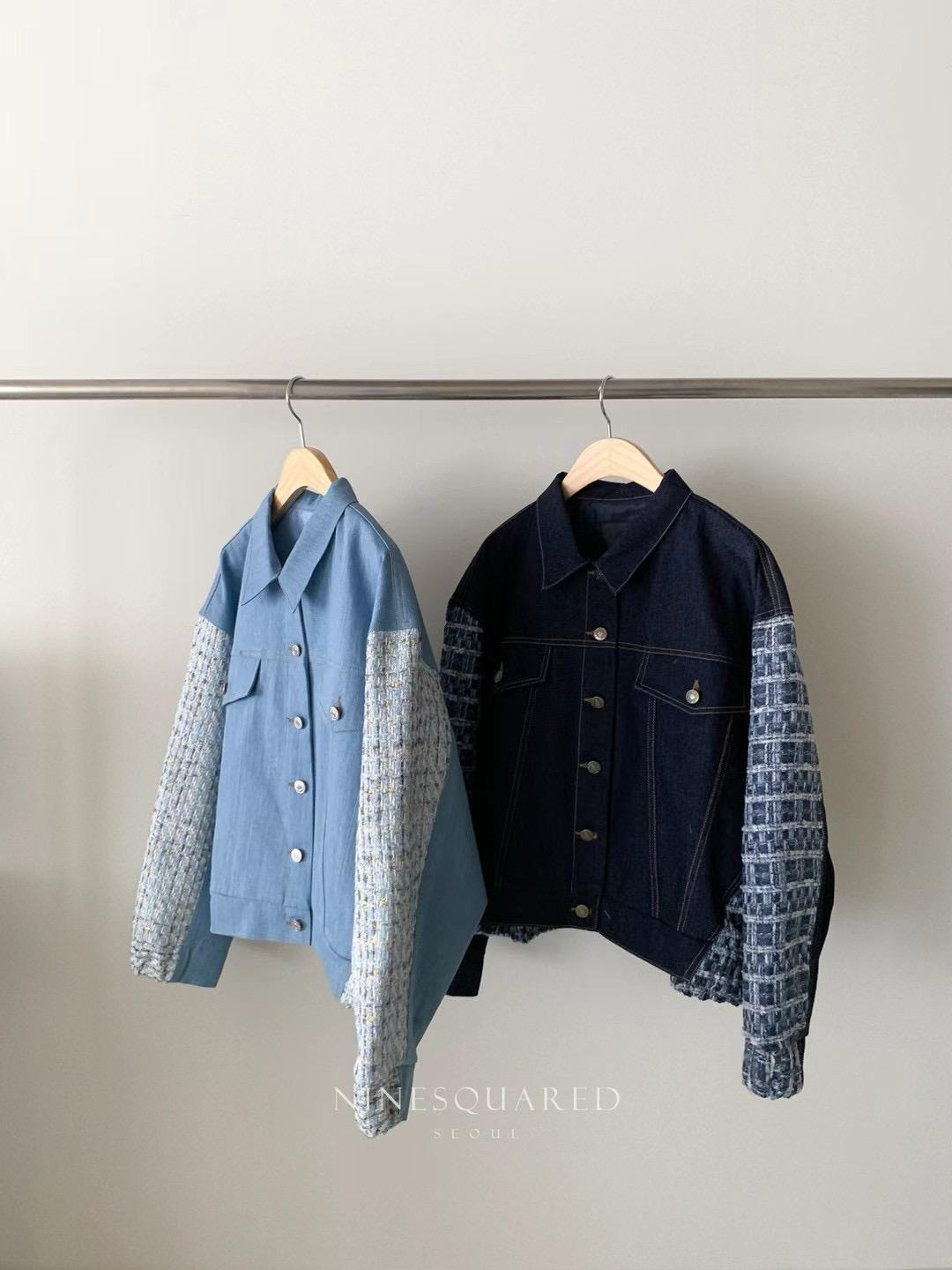 Patchwork Tweed Sleeved Denim Jacket *2 Colors