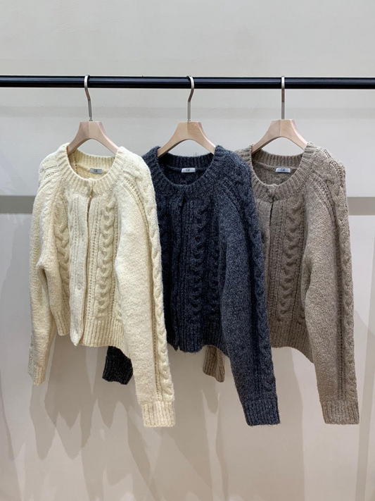 Cable Knit Button-Up Cardigan *3 Colors