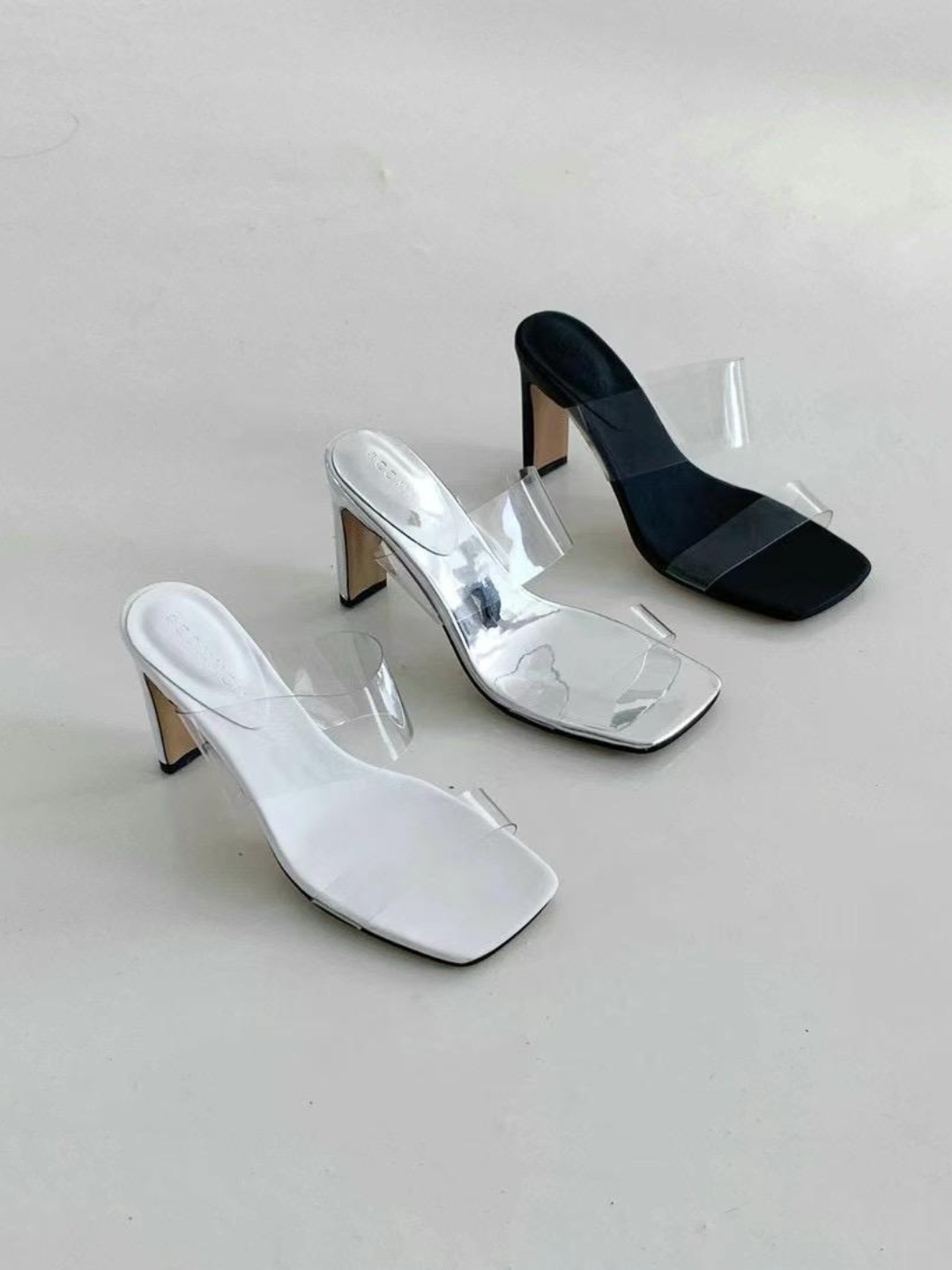 Transparent Strap Square-toe Heel Sandals *3 Colors