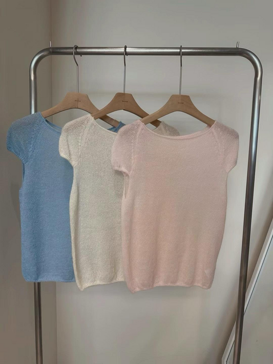 Short Sleeved Knitted Sheer Top *3 Colors