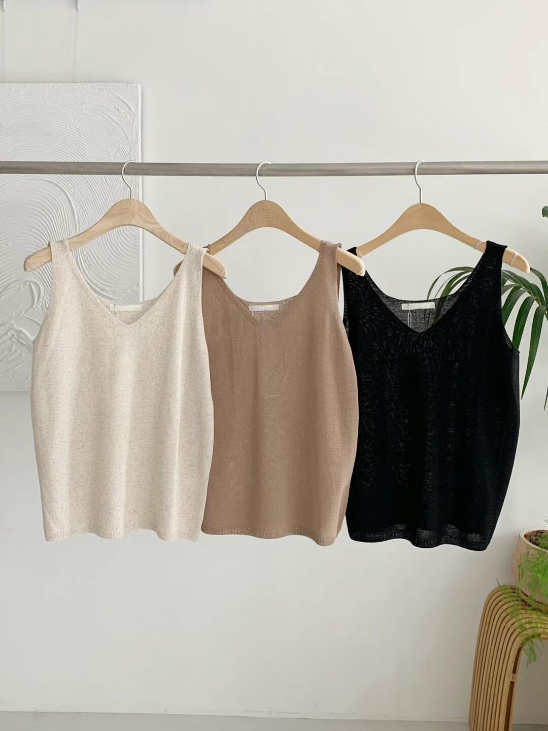 V-neck Linen Tank Top *3 Colors