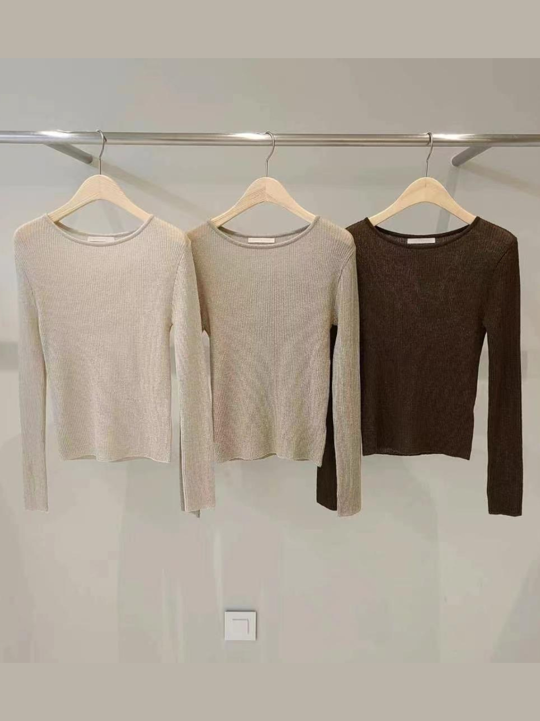 Ribbed-knit Long Sleeved Top *3 Colors