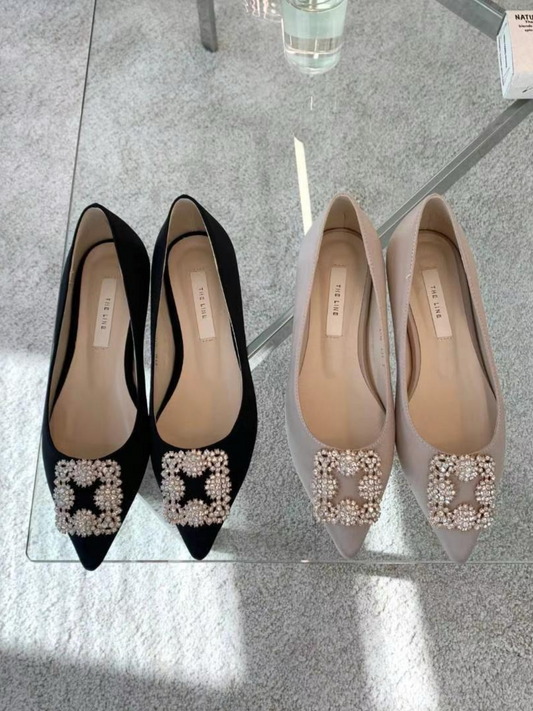 Pointed-toe Rhinestones Embellished Flats *2 Colors