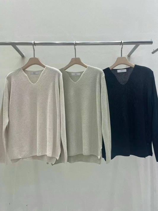 V-neck Linen Knit Sweater *3 Colors