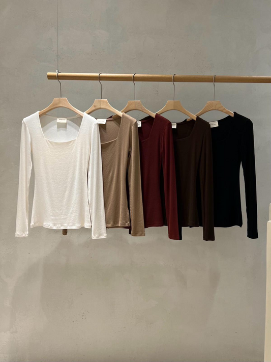 Square Neck Long-Sleeved T-Shirt *5 Colors