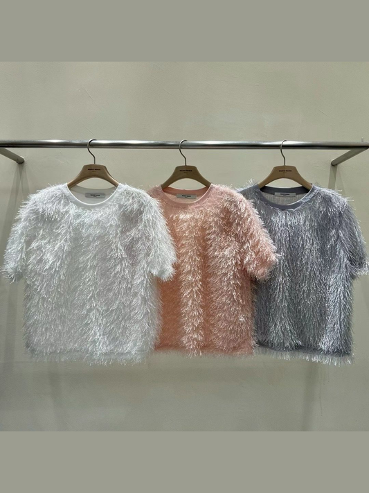 Fuzzy Short-Sleeved T-Shirt *3 Colors