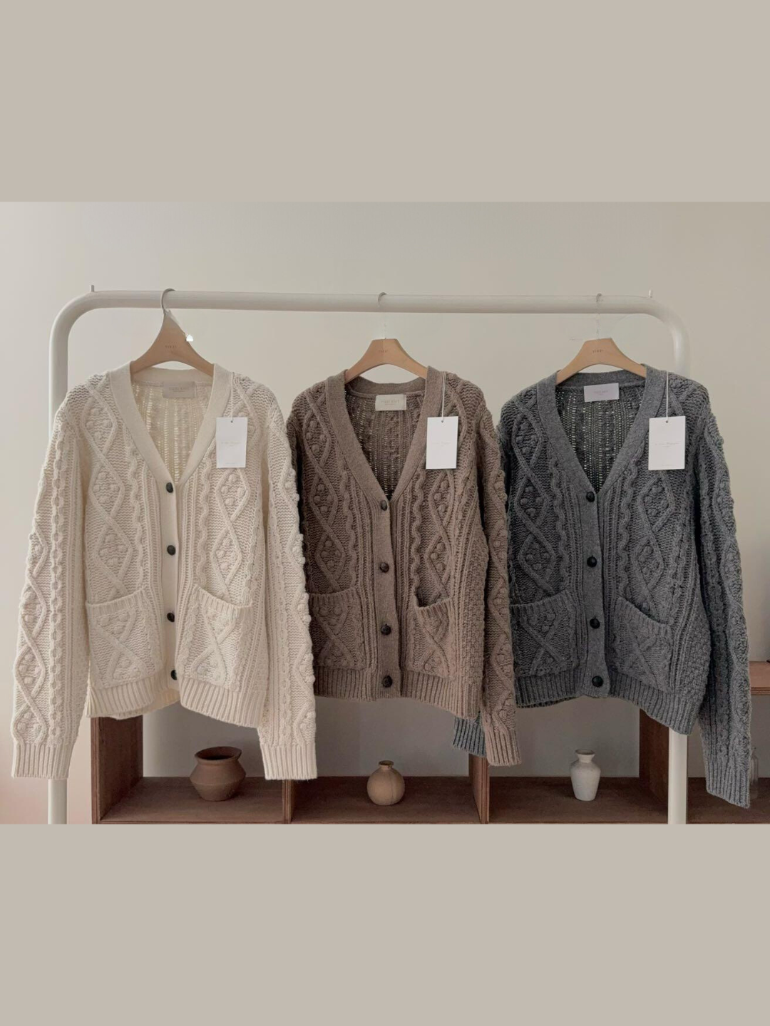 Wool Blend V-Neck Cable Knit Cardigan *3 Colors