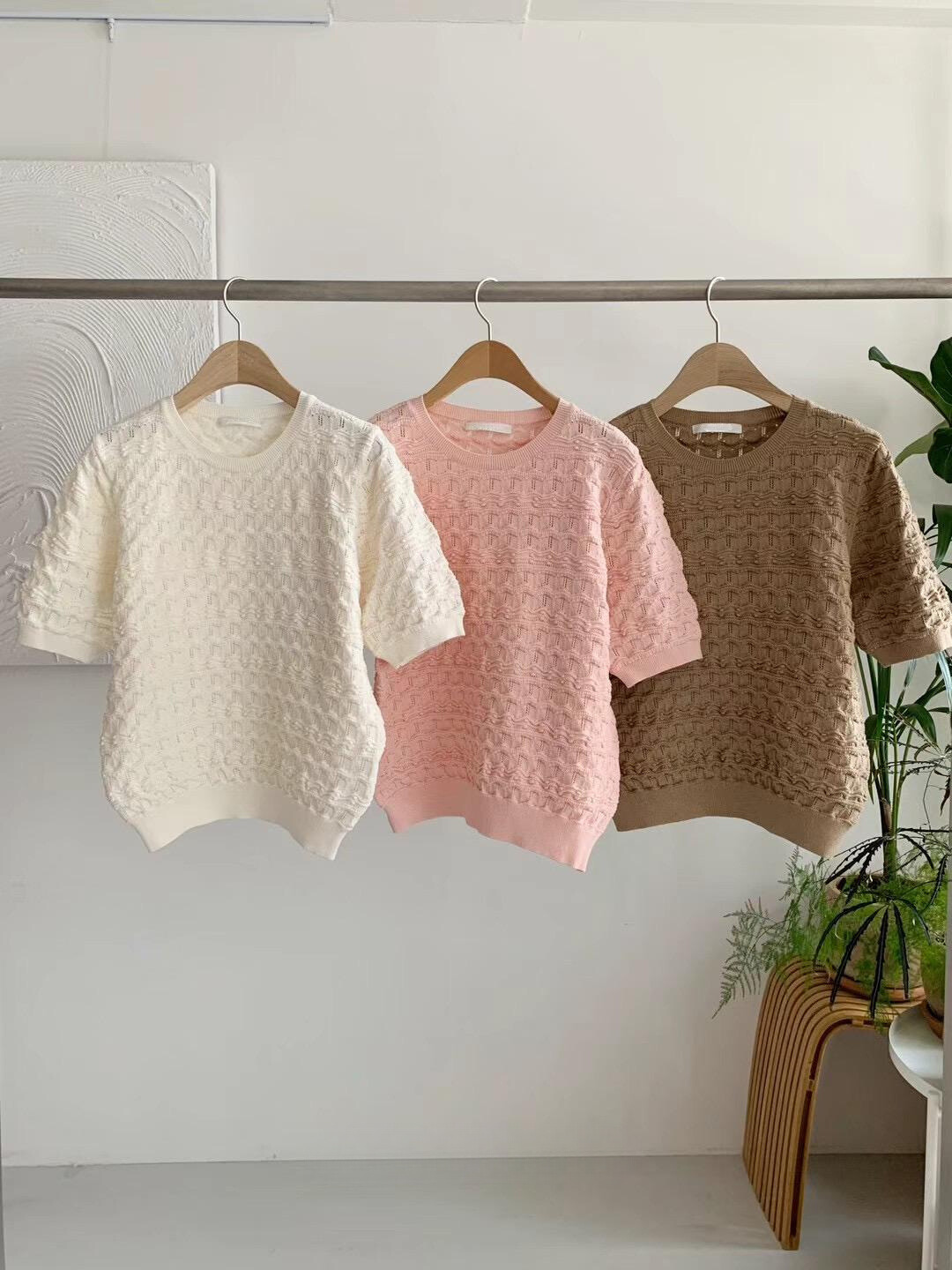 Cotton-blend Short Sleeved Knitted Top *3 Colors