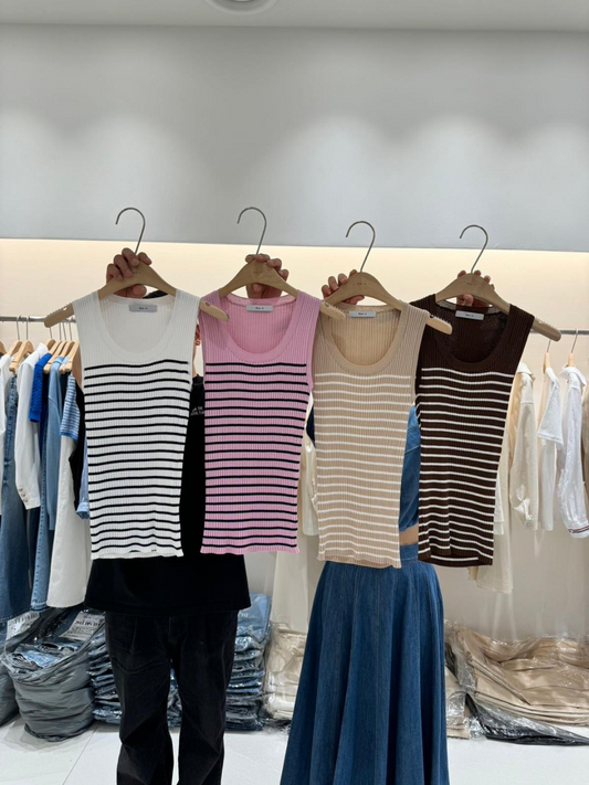 Scoop Neck Sleeveless Striped Knit Tank Top *4 Colors