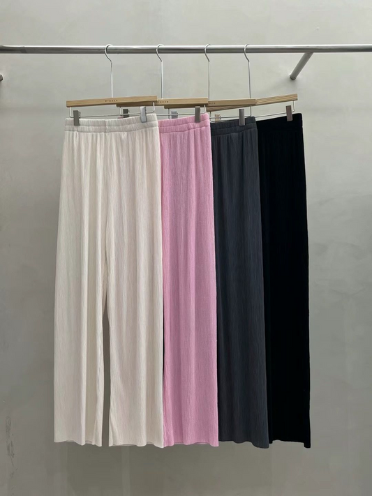 Crepe Texture Straight Comfy Pants *4 Colors