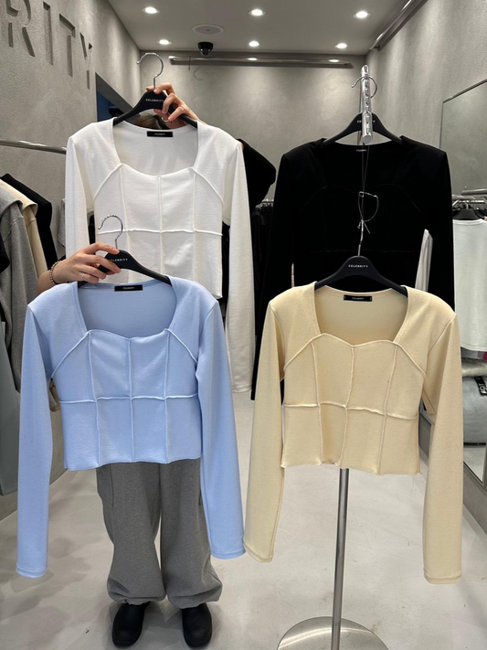 Square Neck Long Sleeved Crop Top *4 Colors