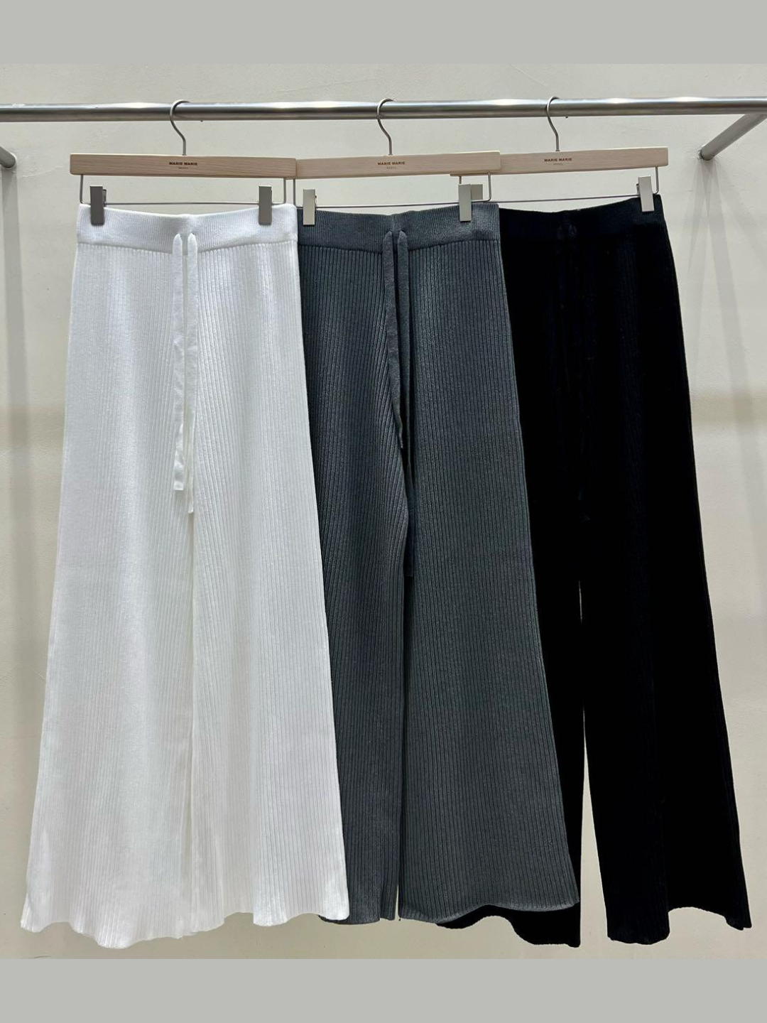 Ribbed-Knit Wide Leg Pants *3 Colors