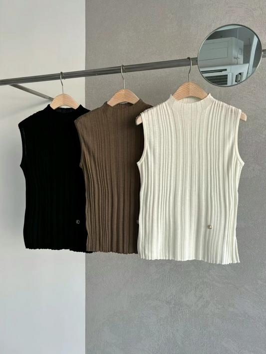 Ribbed-knit Mock Neck Sleeveless Top *3 Colors