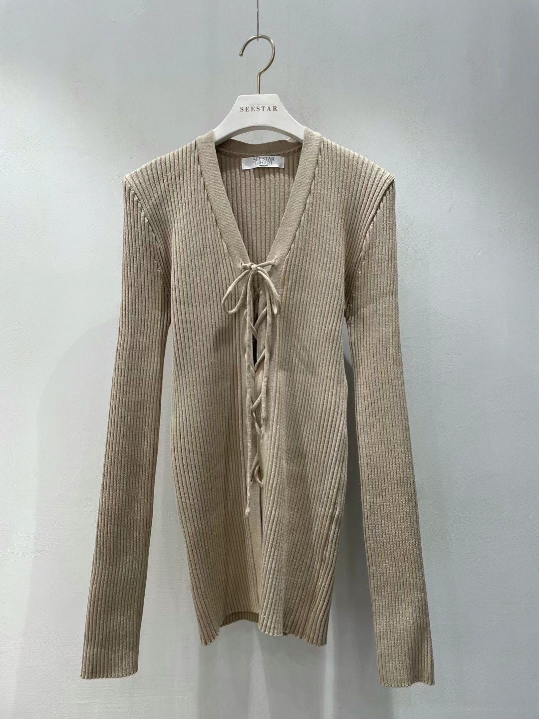 Lace Up Ribbed Knit Cardigan *3 Colors