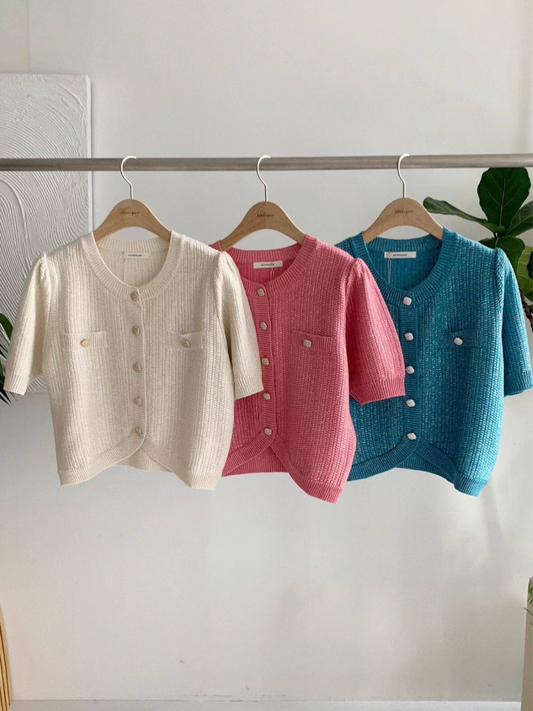 Ribbed Knit Short Sleeve Cardigan *3 Colors