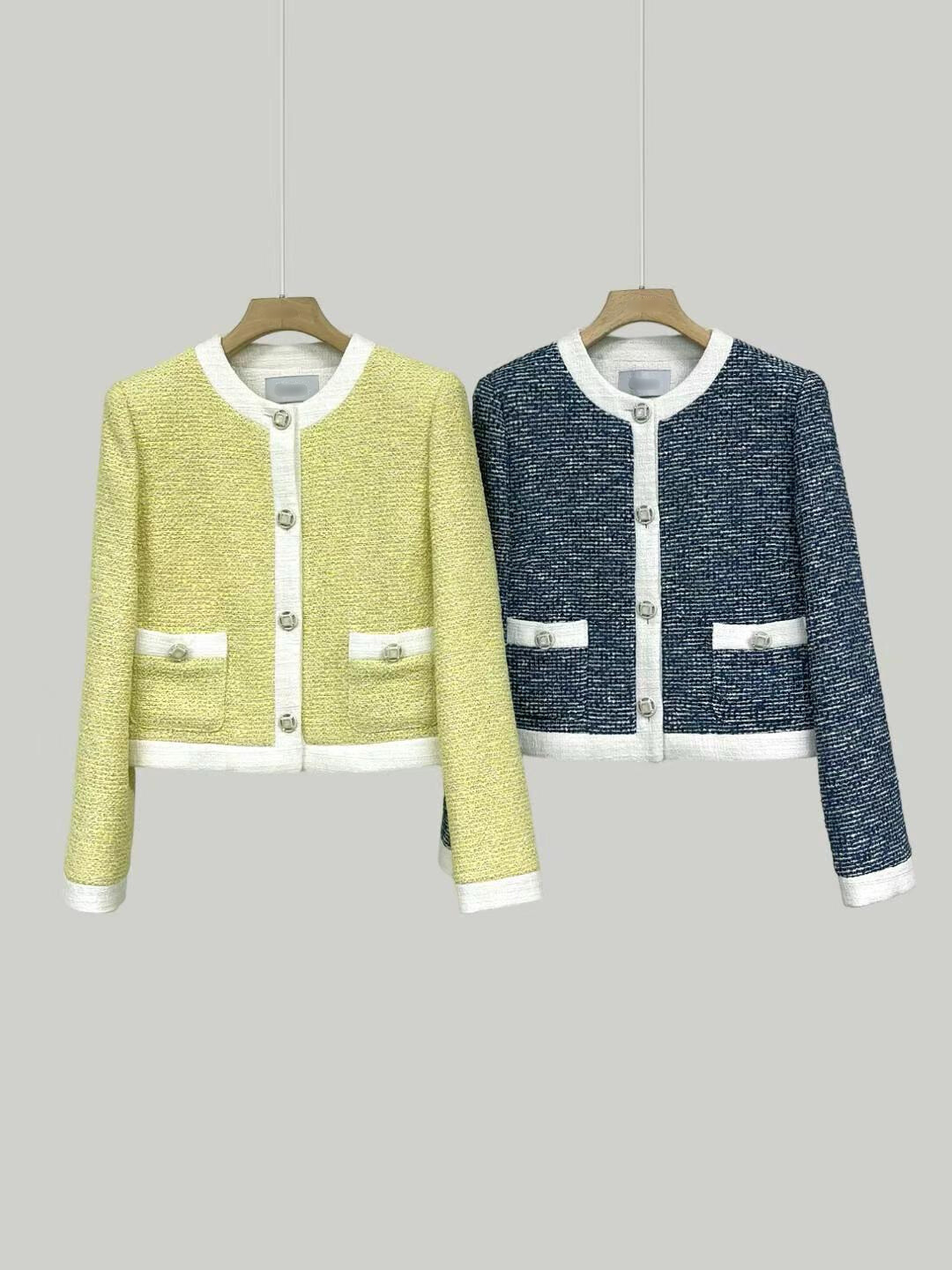 Contrast-trim Long Sleeved Tweed Cardigan *2 Colors