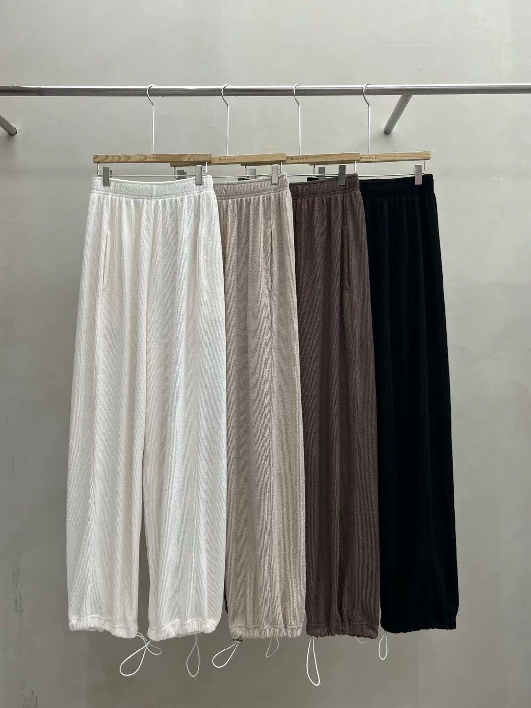 Ribbed-knit Drawstring Hem Comfy Pants *4 Colors