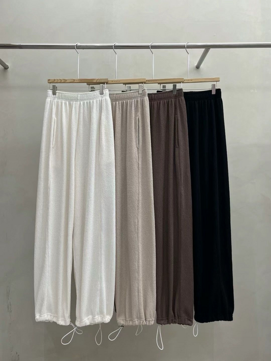 Ribbed-knit Drawstring Hem Comfy Pants *4 Colors