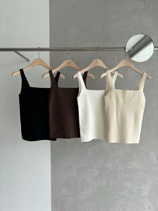 Square-Neck Knitted Crop Top *4 Colors