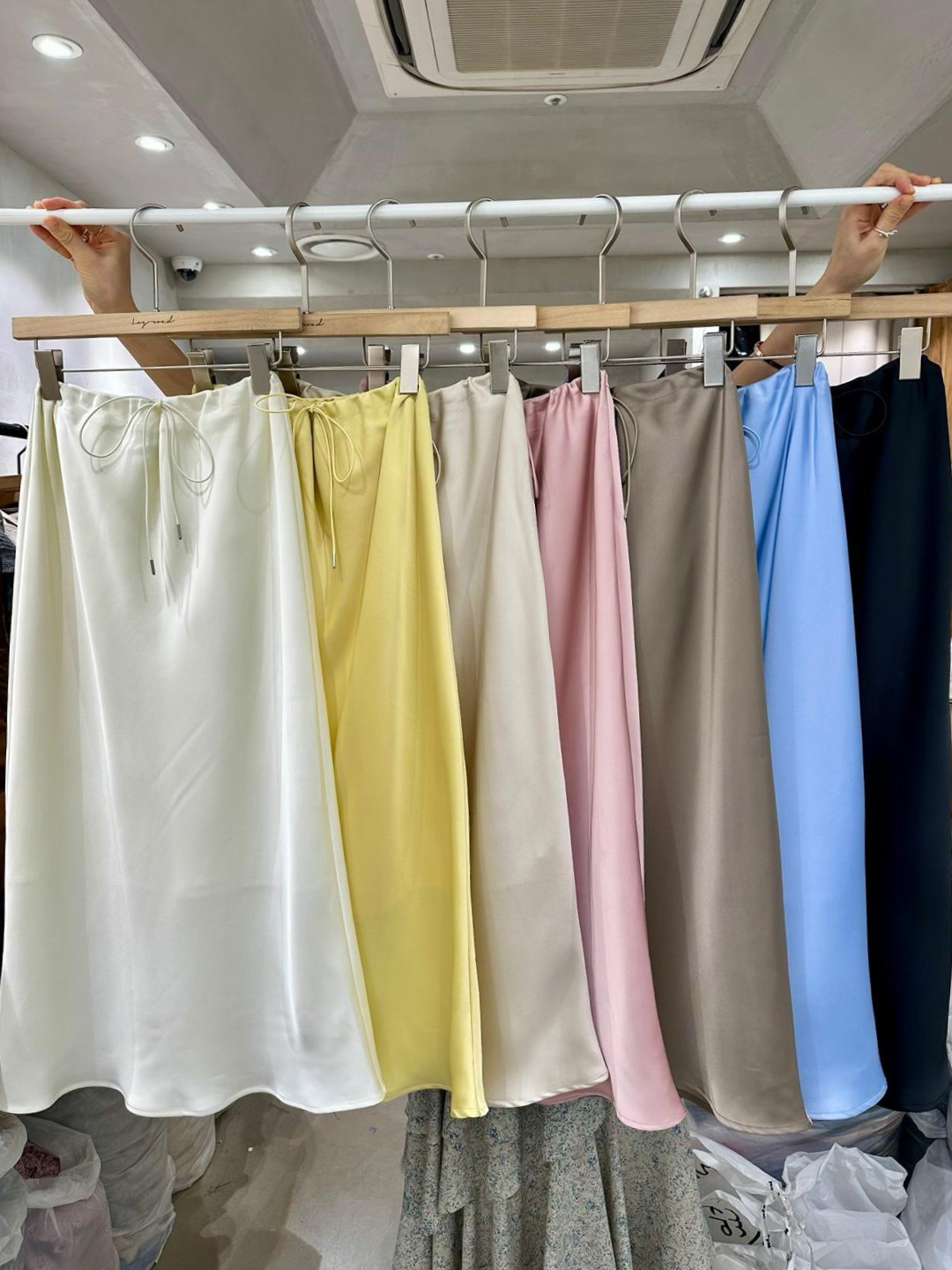 Waist-tie Silk Satin Maxi Skirt *7 Colors