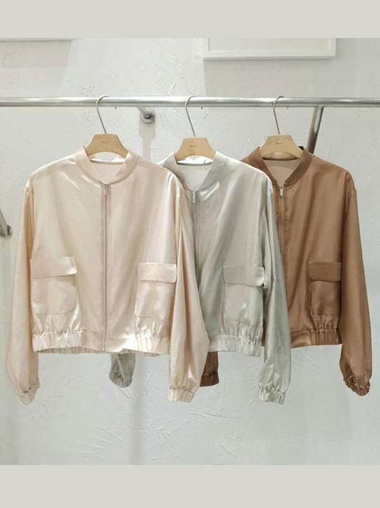 Sheer Satin Zip-up Jacket *3 Colors