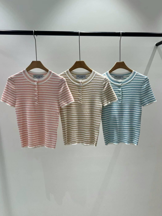 Short Sleeved Striped Knitted Sweater *3 Colors