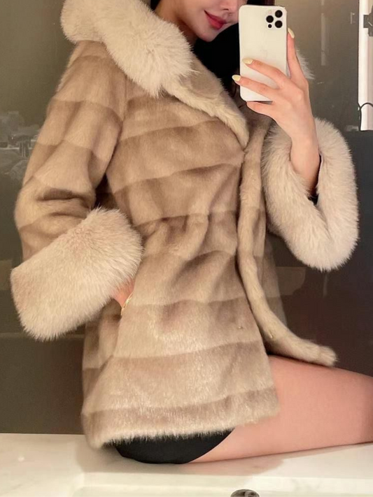 On Up Saga Fur Striped Fur Coat Jacket