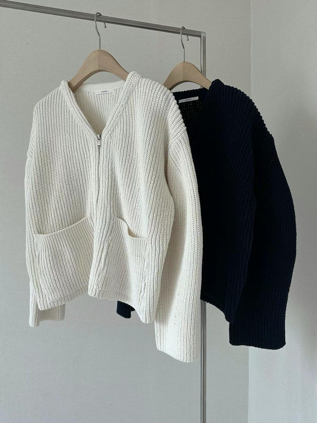 V-Neck Full-Zip Cable Knit Sweater *2 Colors