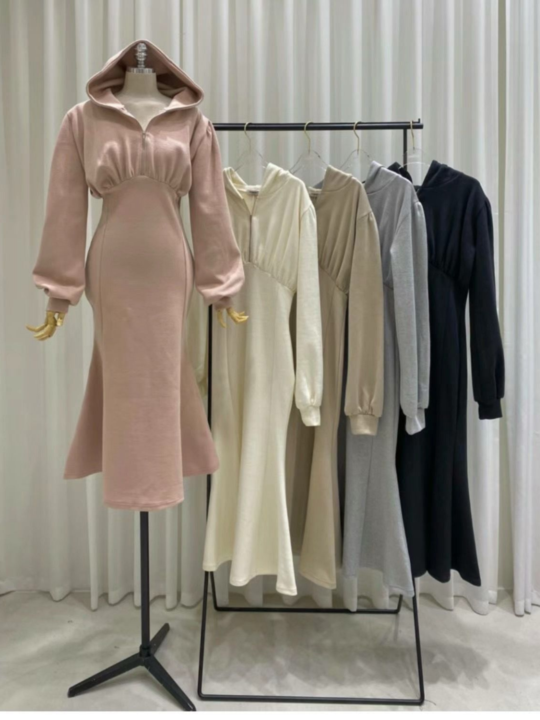 Long Sleeve Hooded Sweater Dress *5 Colors