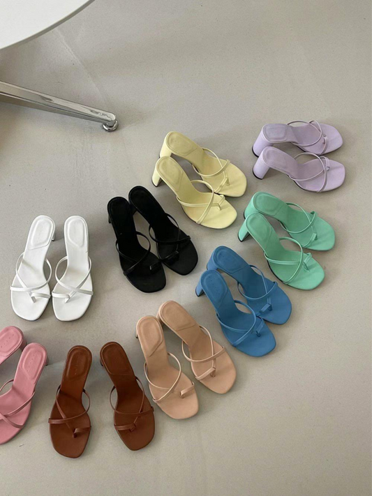 Square-toe Strap High Heel Sandals *9 Colors