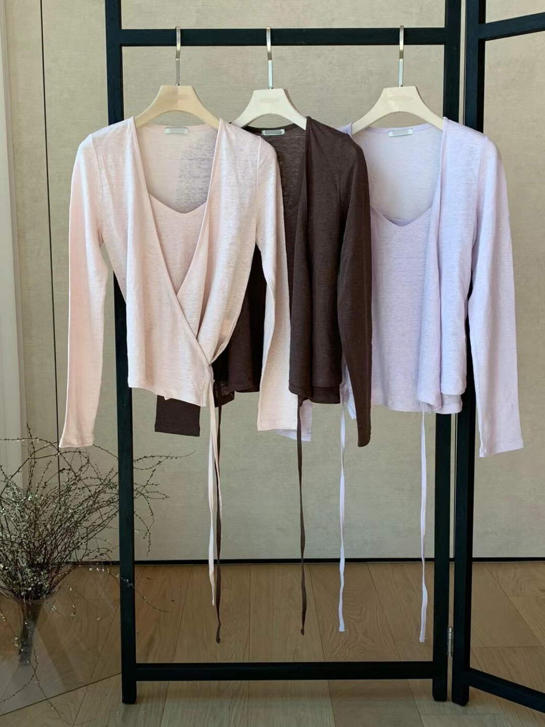 Wrap Cardigan & Long Sleeved T-Shirt Set *3 Colors