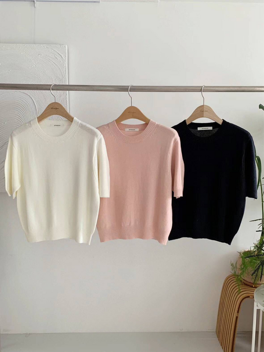 Basic Short Sleeved Puff Knit Top *3 Colors