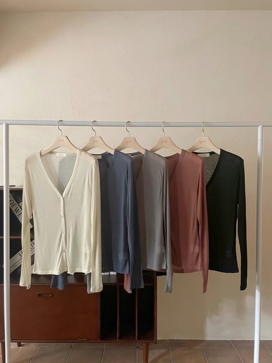 V-neck Long Sleeved Sheer Cardigan *5 Colors