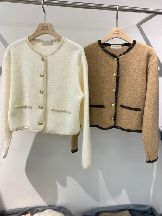 Contrast Wool Blend Cardigan *2 Colors