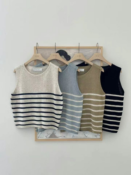 Striped Knitted Sleeveless Vest *4 Colors