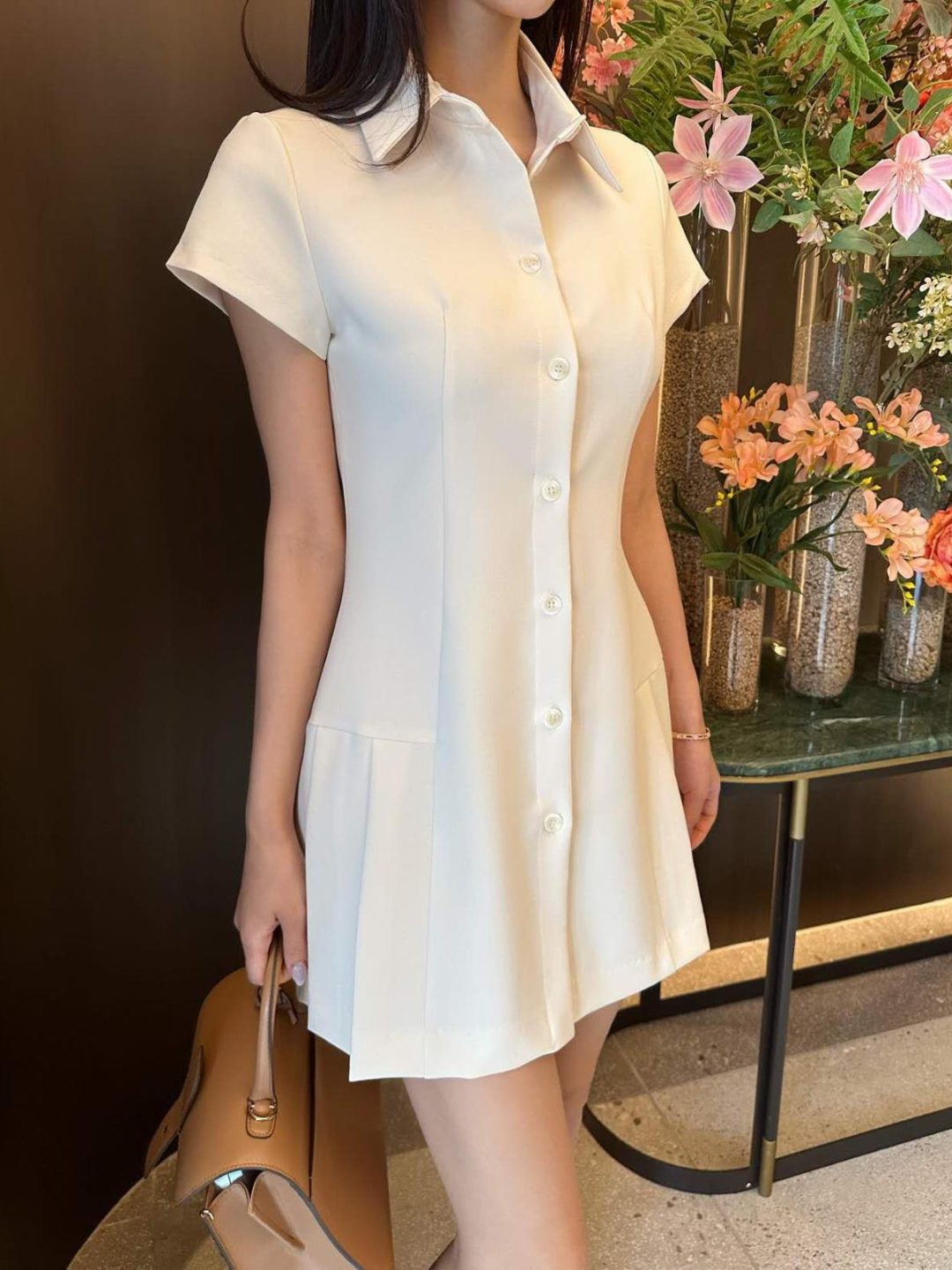 Button Down Pleated Short Dress