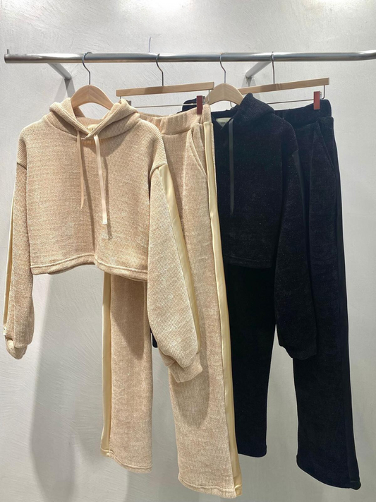 Velvet Knitted Cropped Sweater & Sweatpants Set *2 Colors