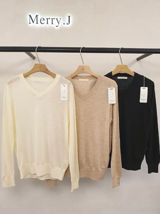 V-neck Sheer Long Sleeved T-Shirt *3 Colors