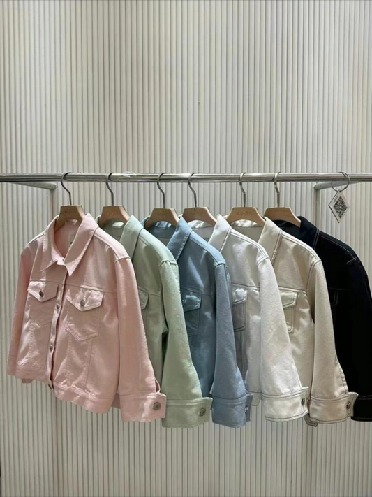 Collared Long Sleeved Denim Jacket *6 Colors